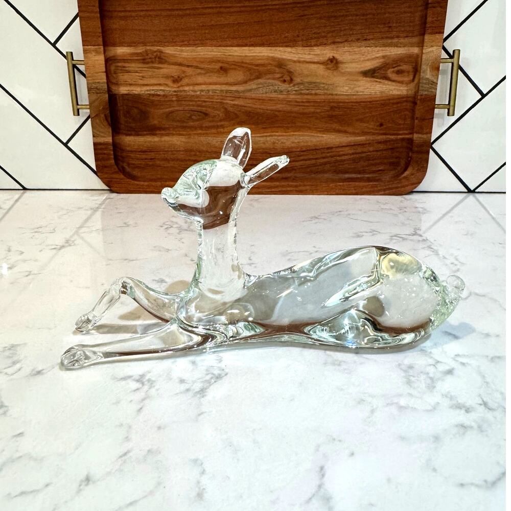 Pilgrim Art Glass Hand-Blown Lying Down Deer Figurine whimsical nature vintage